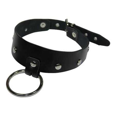 Leren halsband met ring