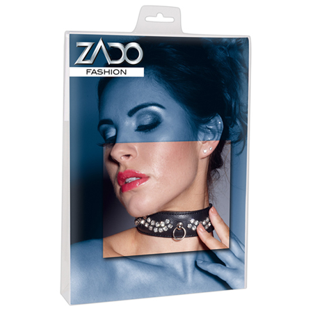 Lederen Halsband Met Diamantjes - Zwart
