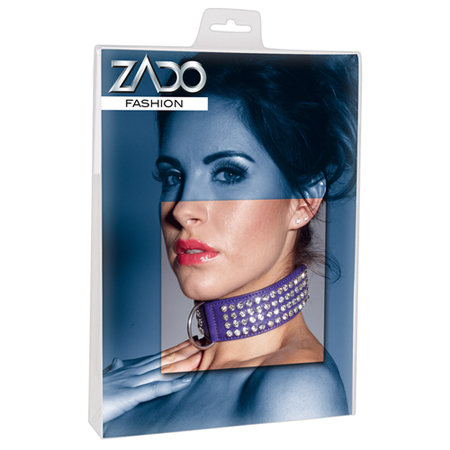Leren halsband met strassteentjes - paars