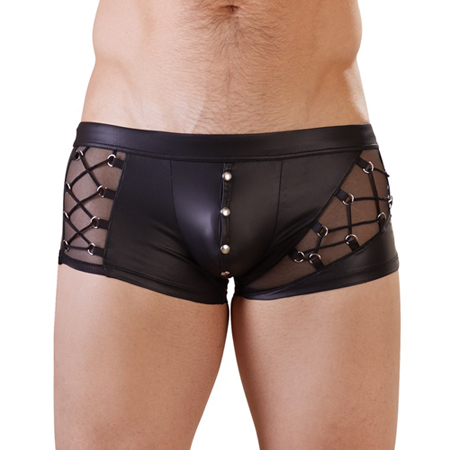 Wetlook Boxer Met Netstof En Rijgdetail 