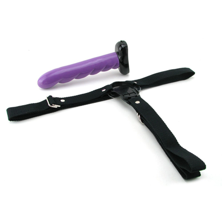 Roterende strap on vibrator met harnas - paars