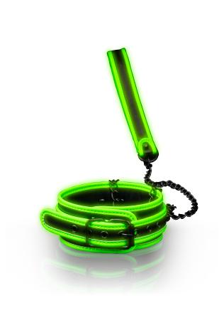 Halsband met Riem - Glow in the Dark - Neon Groen/Zwart