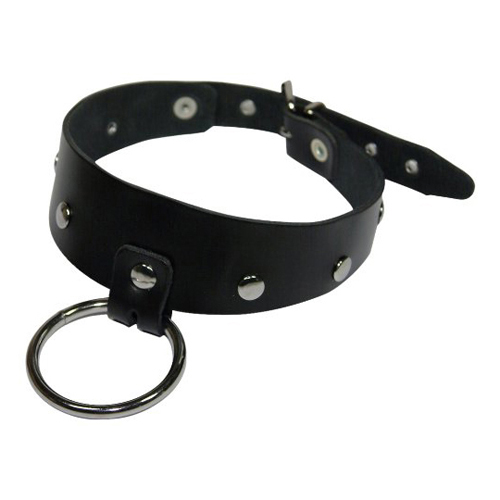 Leren halsband met ring