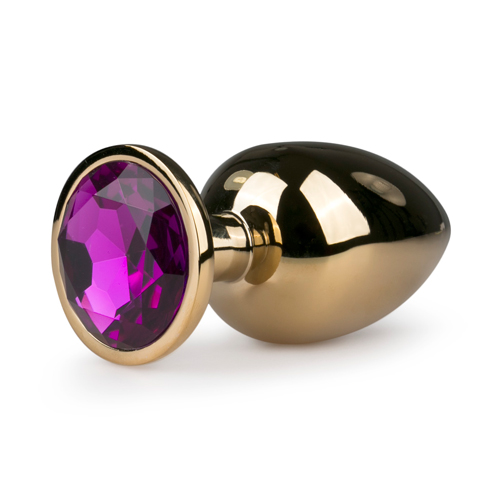 Metalen buttplug met paarse diamant - goudkleurig