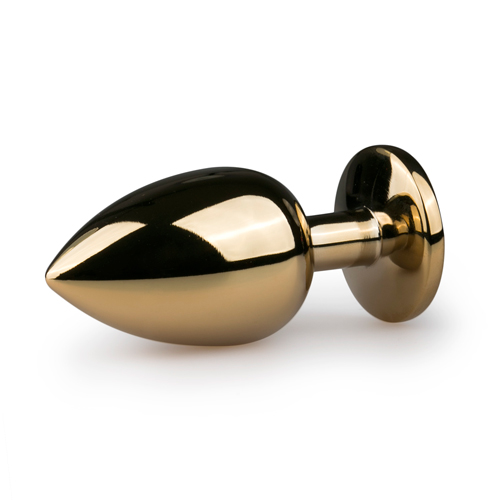 Metalen buttplug met paarse diamant - goudkleurig
